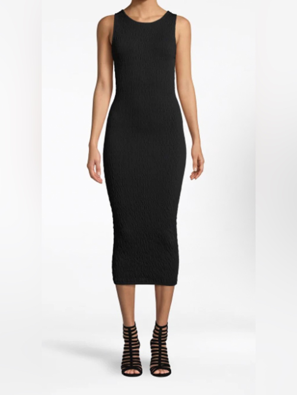 Black Ribbed Midi Bodycon Skirt